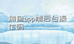 捕鱼app能后台操作吗