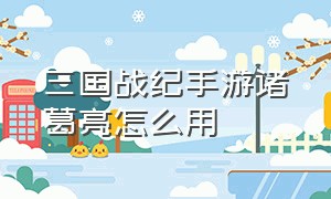 三国战纪手游诸葛亮怎么用