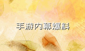 手游内幕爆料