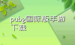 PUBg国际版手游下载