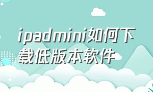 ipadmini如何下载低版本软件（ipadmini1代版本太低怎么下载app）