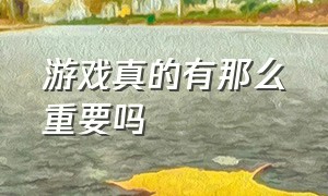 游戏真的有那么重要吗