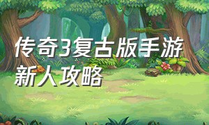 传奇3复古版手游新人攻略（传奇3复古版手游官网游戏推荐）