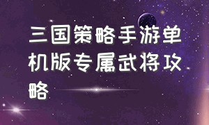 三国策略手游单机版专属武将攻略