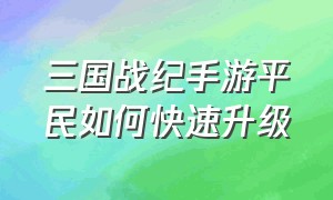 三国战纪手游平民如何快速升级