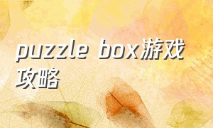 puzzle box游戏攻略