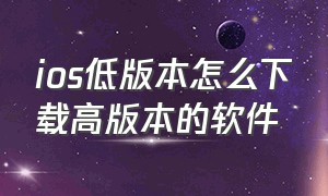 ios低版本怎么下载高版本的软件