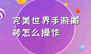 完美世界手游搬砖怎么操作