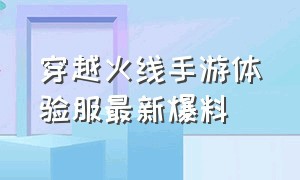 穿越火线手游体验服最新爆料（穿越火线手游体验服开服时间）