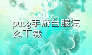 pubg手游台服怎么下载