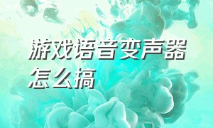 游戏语音变声器怎么搞（游戏语音权限在哪里打开）