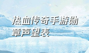 热血传奇手游勋章声望表