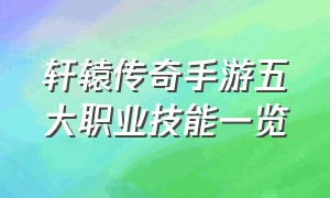 轩辕传奇手游五大职业技能一览