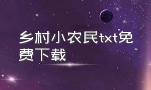 乡村小农民txt免费下载