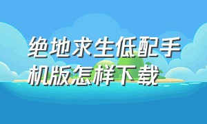 绝地求生低配手机版怎样下载