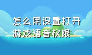 怎么用设置打开游戏语音权限