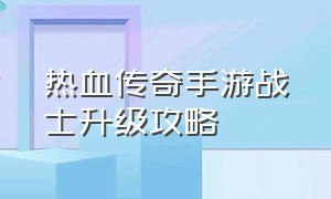 热血传奇手游战士升级攻略（热血传奇手游怎么升级最快）