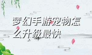 梦幻手游宠物怎么升级最快