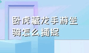 卧虎藏龙手游坐骑怎么捕捉