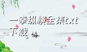 一拳纵横全集txt下载