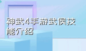 神武4手游武侯技能介绍