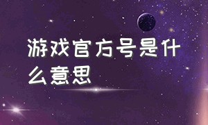 游戏官方号是什么意思