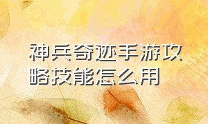 神兵奇迹手游攻略技能怎么用（神兵奇迹手游官网海南）