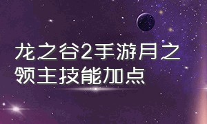 龙之谷2手游月之领主技能加点（龙之谷2手游刺客技能加点图）