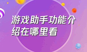 游戏助手功能介绍在哪里看