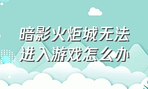 暗影火炬城无法进入游戏怎么办