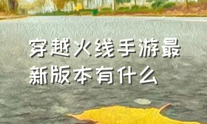 穿越火线手游最新版本有什么（穿越火线手游历史版本大全）