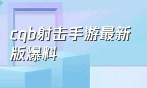 cqb射击手游最新版爆料