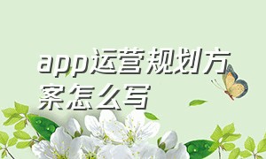 APP运营规划方案怎么写