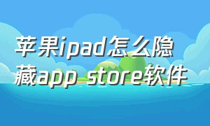 苹果ipad怎么隐藏app store软件（苹果ipad如何隐藏appstore）