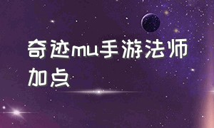 奇迹mu手游法师加点