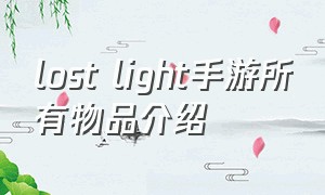 lost light手游所有物品介绍