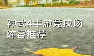 神武4手游竞技场阵容推荐