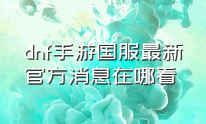 dnf手游国服最新官方消息在哪看