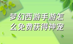 梦幻西游手游怎么免费获得神宠（梦幻西游手游珍稀宠怎么获得）