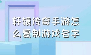 轩辕传奇手游怎么复制游戏名字