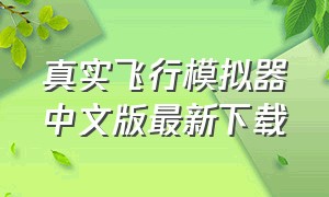 真实飞行模拟器中文版最新下载