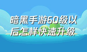 暗黑手游60级以后怎样快速升级