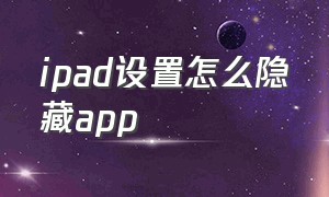 ipad设置怎么隐藏app