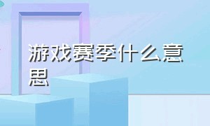 游戏赛季什么意思