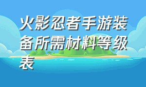 火影忍者手游装备所需材料等级表