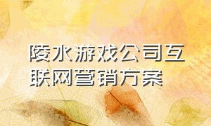 陵水游戏公司互联网营销方案