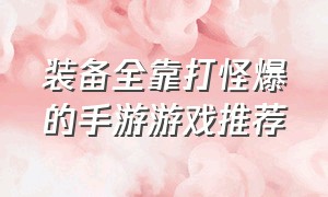 装备全靠打怪爆的手游游戏推荐（打怪爆装备的大型游戏手游排行榜）