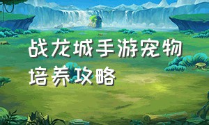 战龙城手游宠物培养攻略（战龙城宠物系统介绍）