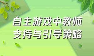 自主游戏中教师支持与引导策略