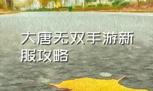 大唐无双手游新服攻略